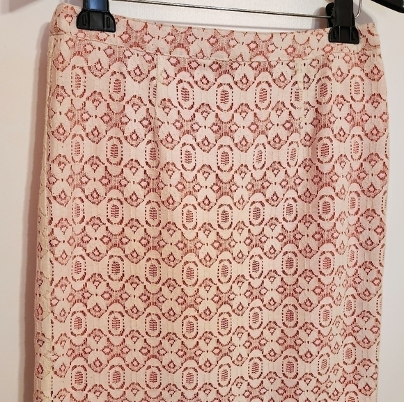 Willi Smith Beige Geometric Lace Pencil Skirt Size 2 - Picture 2 of 12